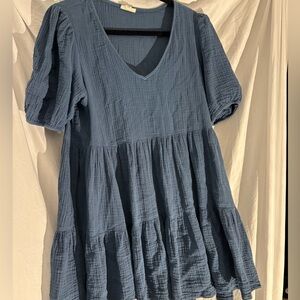 Women's Blue V-Neck Tiered Top